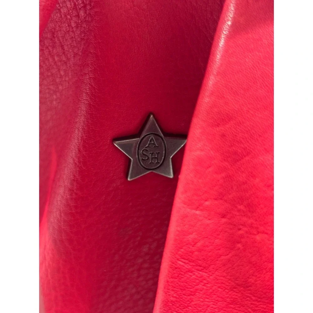 ASH Domino Red Pebbled Leather Chain‎ Link Backpack Gunmetal Hardware Edgy Bag